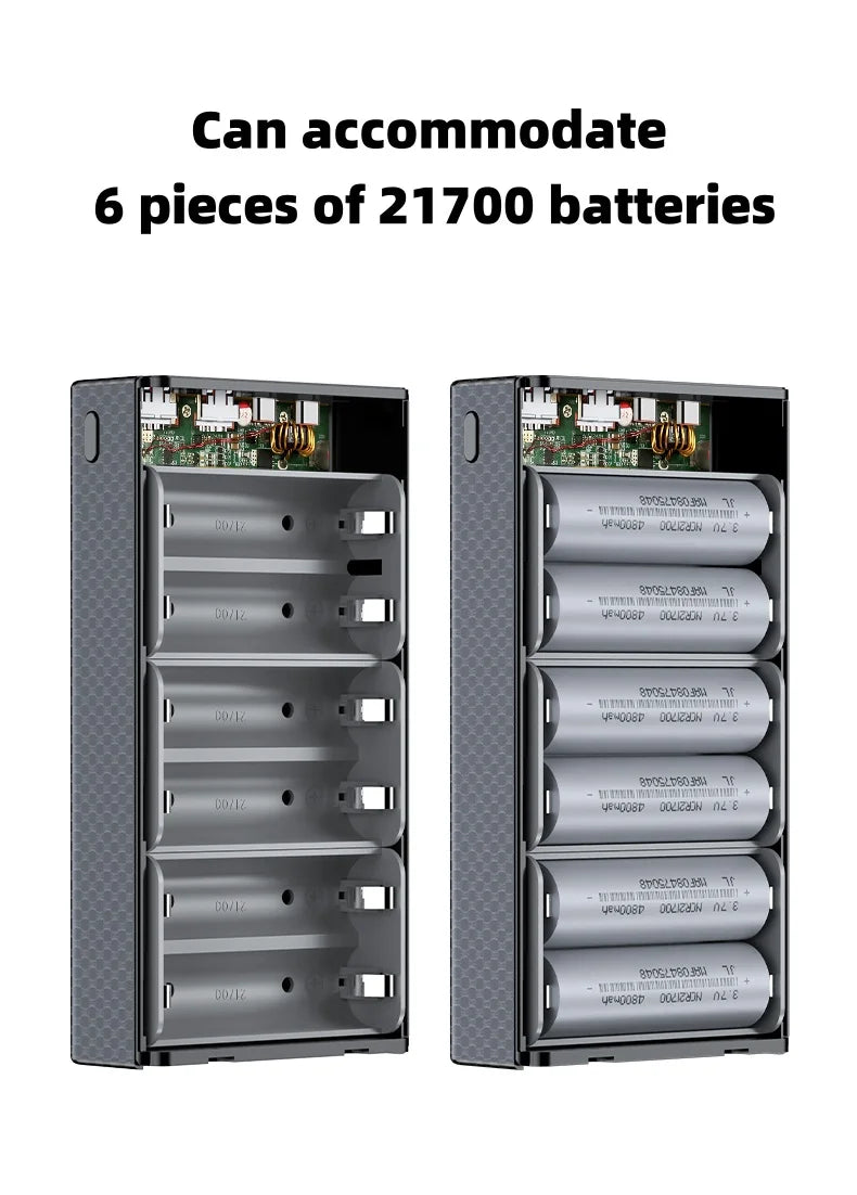 BSIDE ZY-Q6 100W Power Bank DIY Kit – PD Fast Charging, 6× 21700 Cells, No Soldering (Black & White)