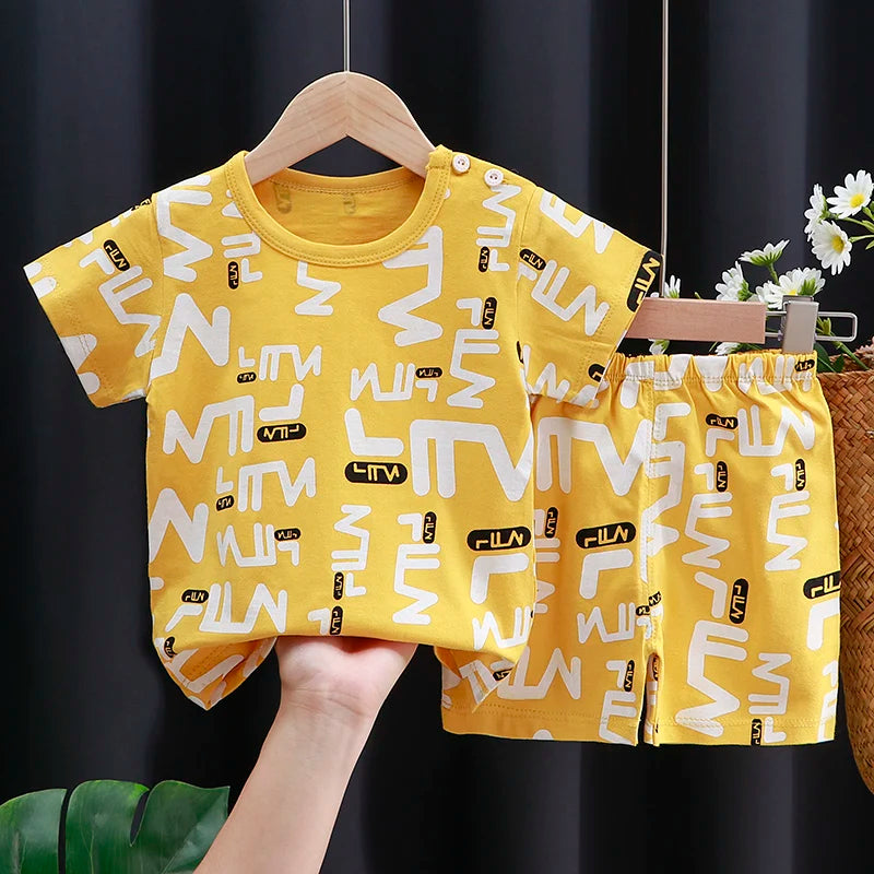 Kids Cotton T-Shirt & Shorts Set | Unisex Cartoon Summer 2-Piece Outfit for Baby & Toddlers Ages 6M–4T