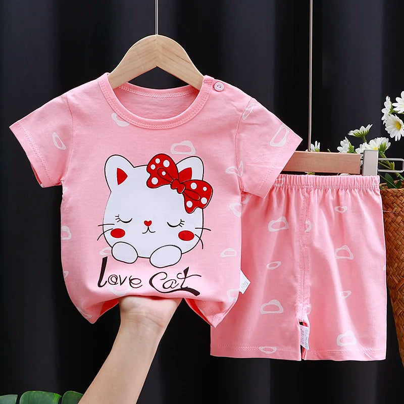 Kids Cotton T-Shirt & Shorts Set | Unisex Cartoon Summer 2-Piece Outfit for Baby & Toddlers Ages 6M–4T