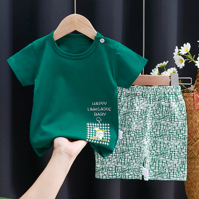 Kids Cotton T-Shirt & Shorts Set | Unisex Cartoon Summer 2-Piece Outfit for Baby & Toddlers Ages 6M–4T