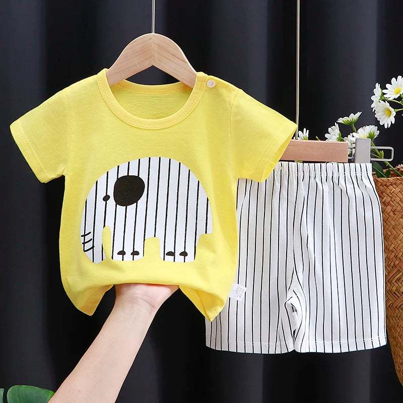 Kids Cotton T-Shirt & Shorts Set | Unisex Cartoon Summer 2-Piece Outfit for Baby & Toddlers Ages 6M–4T