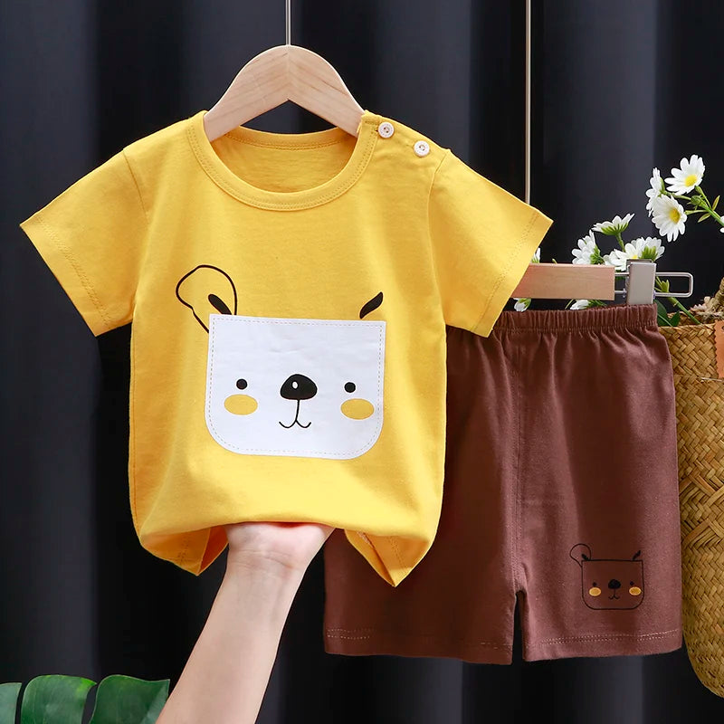 Kids Cotton T-Shirt & Shorts Set | Unisex Cartoon Summer 2-Piece Outfit for Baby & Toddlers Ages 6M–4T