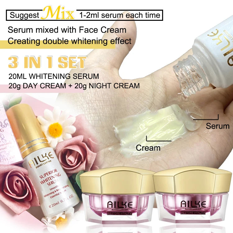 AILKE Hyaluronic Acid Whitening & Anti-Wrinkle Face Cream Set – All Skin Types