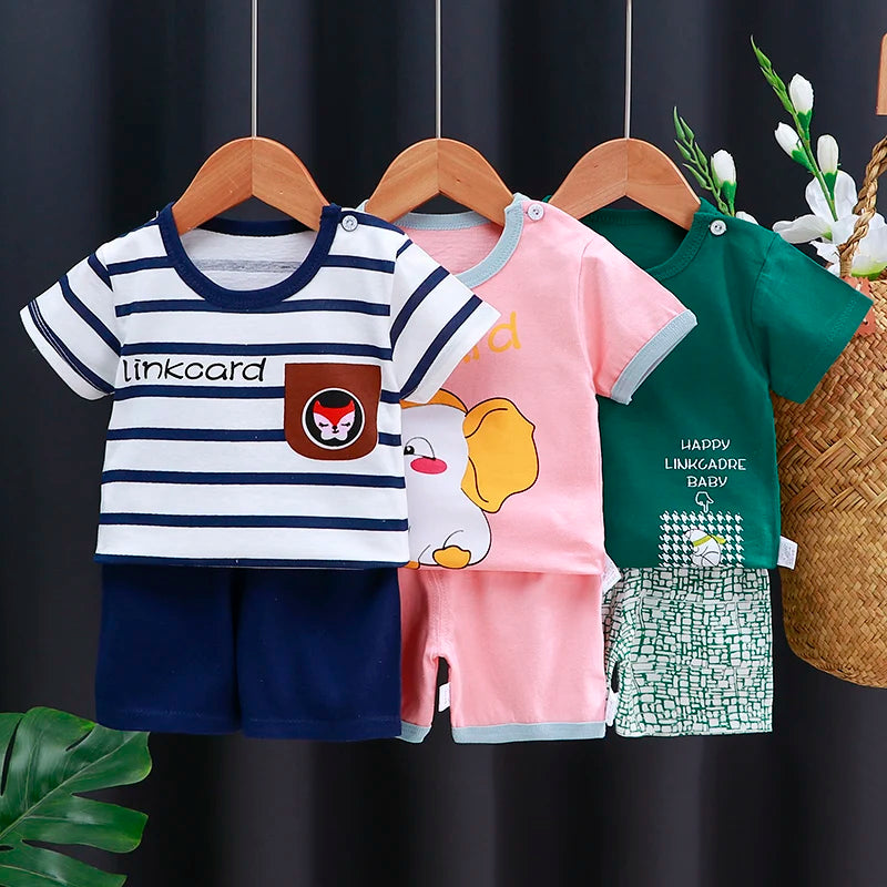 Kids Cotton T-Shirt & Shorts Set | Unisex Cartoon Summer 2-Piece Outfit for Baby & Toddlers Ages 6M–4T