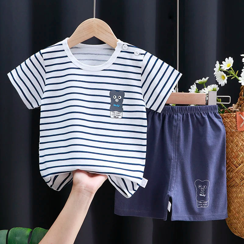 Kids Cotton T-Shirt & Shorts Set | Unisex Cartoon Summer 2-Piece Outfit for Baby & Toddlers Ages 6M–4T