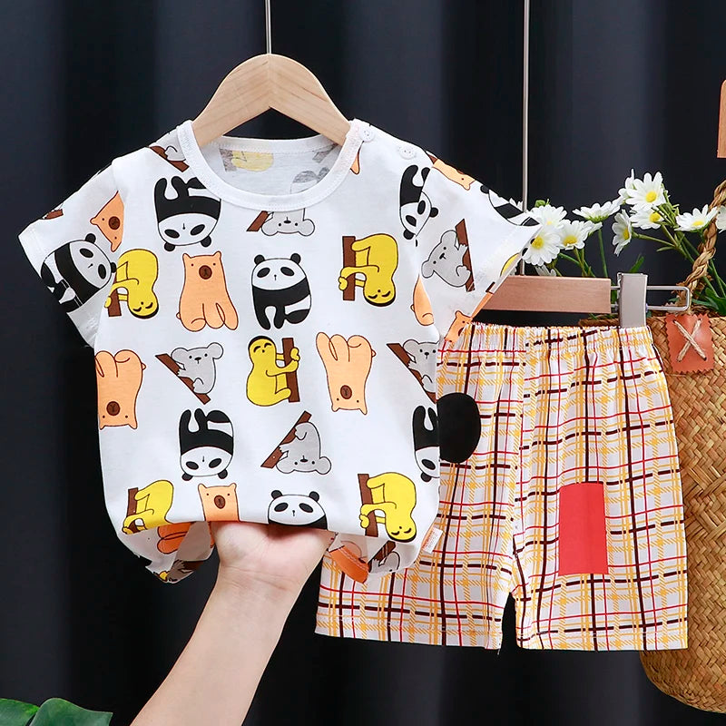 Kids Cotton T-Shirt & Shorts Set | Unisex Cartoon Summer 2-Piece Outfit for Baby & Toddlers Ages 6M–4T
