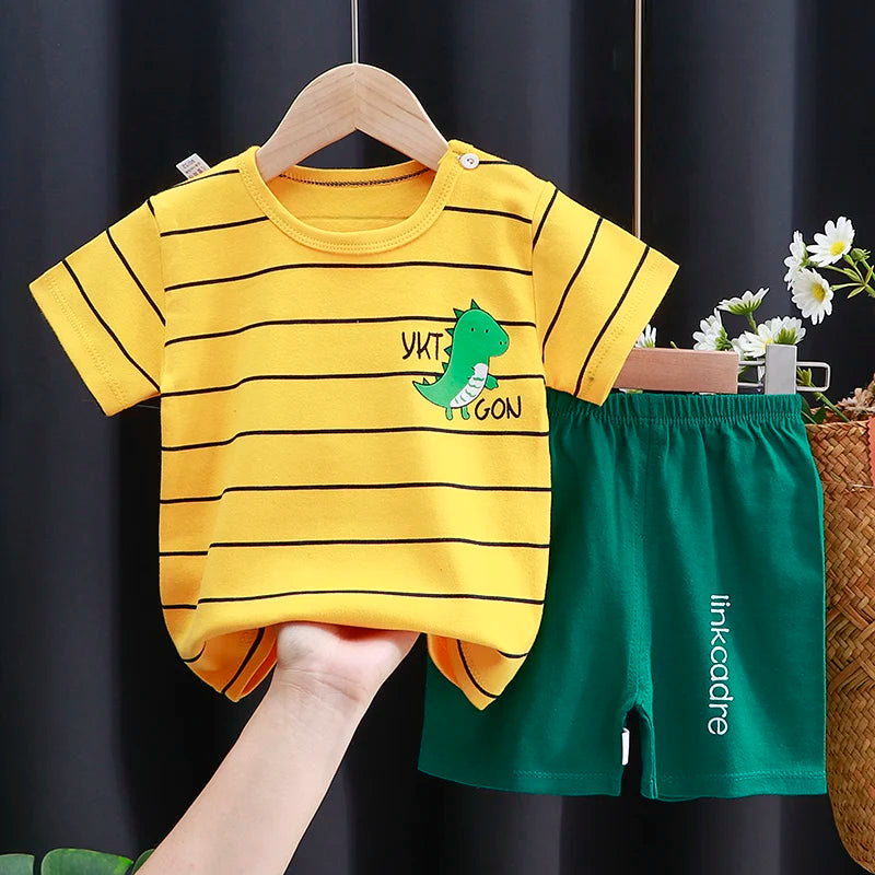 Kids Cotton T-Shirt & Shorts Set | Unisex Cartoon Summer 2-Piece Outfit for Baby & Toddlers Ages 6M–4T