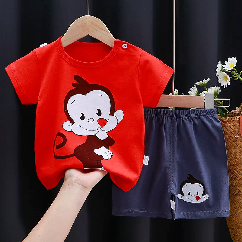 Kids Cotton T-Shirt & Shorts Set | Unisex Cartoon Summer 2-Piece Outfit for Baby & Toddlers Ages 6M–4T