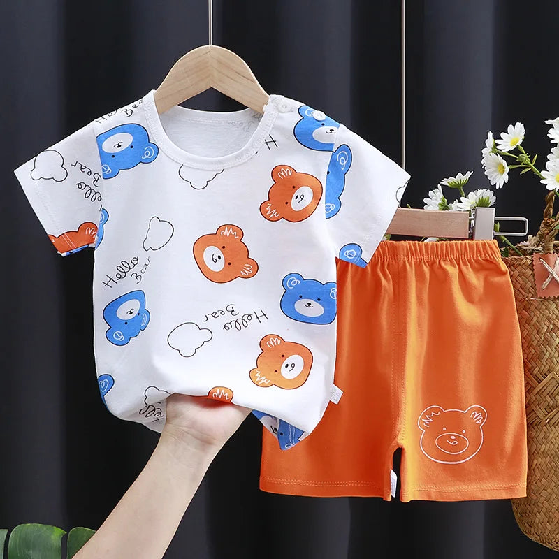 Kids Cotton T-Shirt & Shorts Set | Unisex Cartoon Summer 2-Piece Outfit for Baby & Toddlers Ages 6M–4T