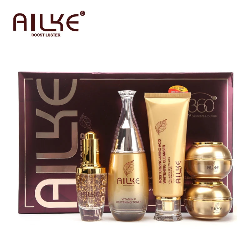 AILKE 24K Gold Collagen Whitening Skin Care Set – Anti-Wrinkle & Dark Spot Reduction