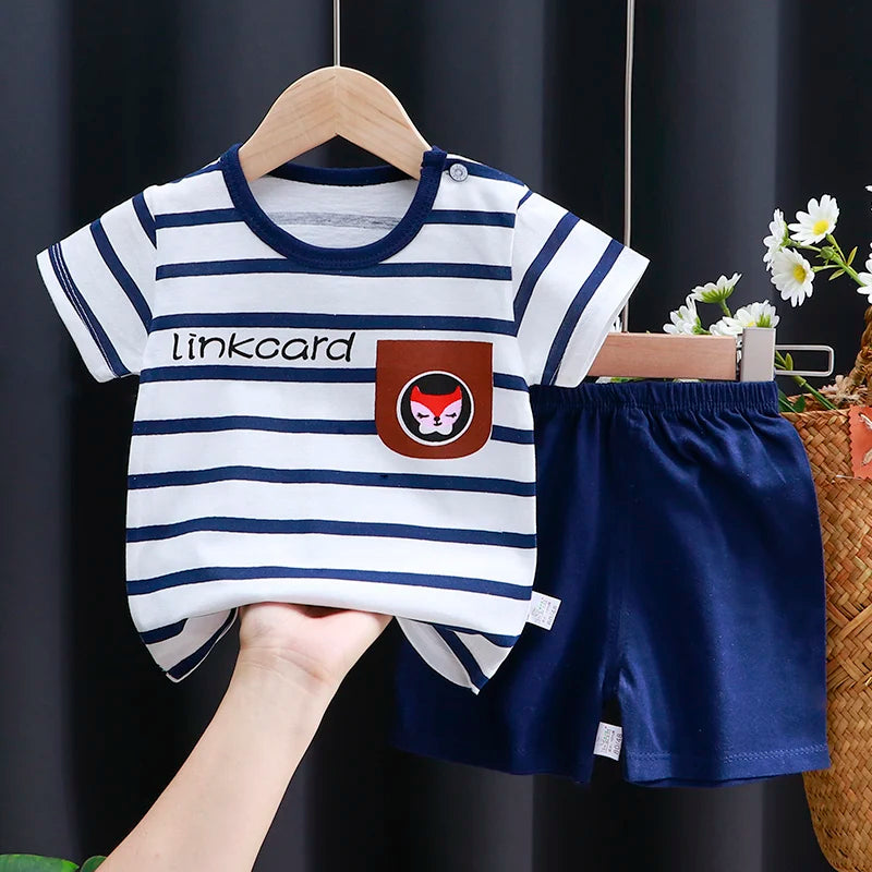 Kids Cotton T-Shirt & Shorts Set | Unisex Cartoon Summer 2-Piece Outfit for Baby & Toddlers Ages 6M–4T