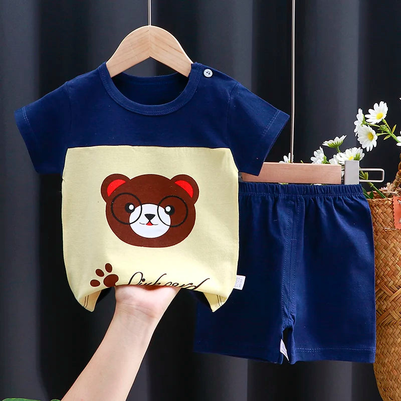 Kids Cotton T-Shirt & Shorts Set | Unisex Cartoon Summer 2-Piece Outfit for Baby & Toddlers Ages 6M–4T