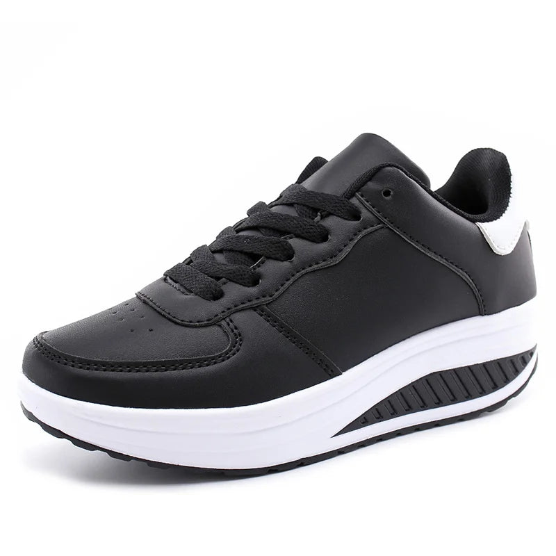 Women's Wedge Platform Leather Sneakers – Breathable Waterproof Casual Shoes | EU 35–43