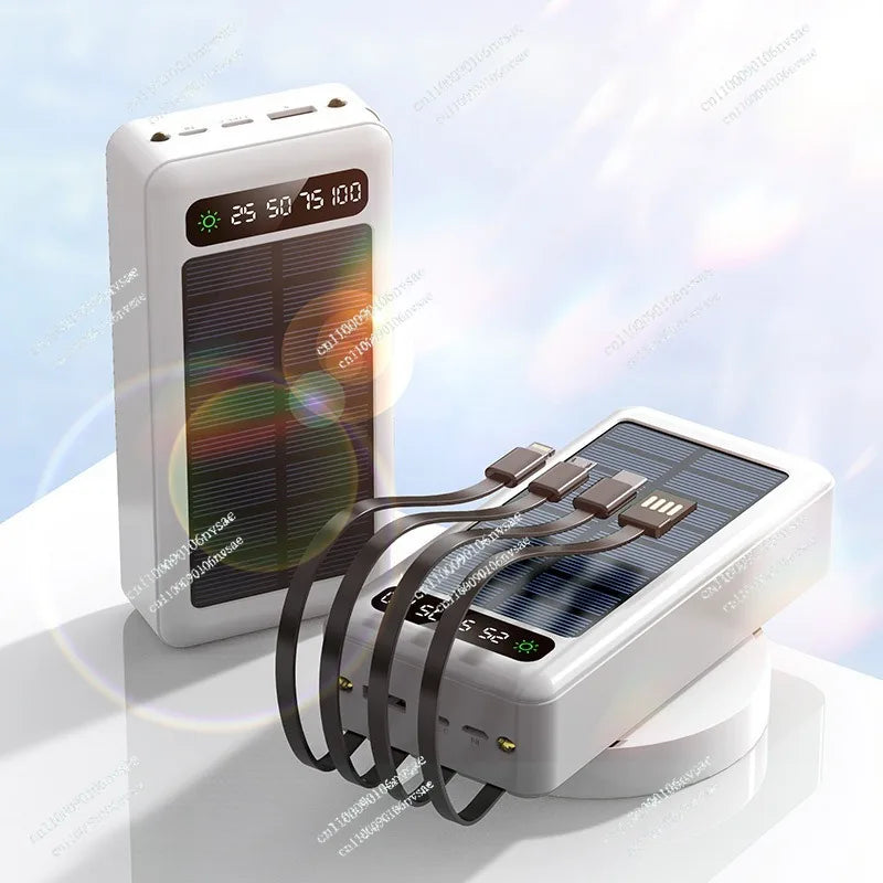 Solar Power Bank 5000mAh | Fast Charging with Built-in Cable