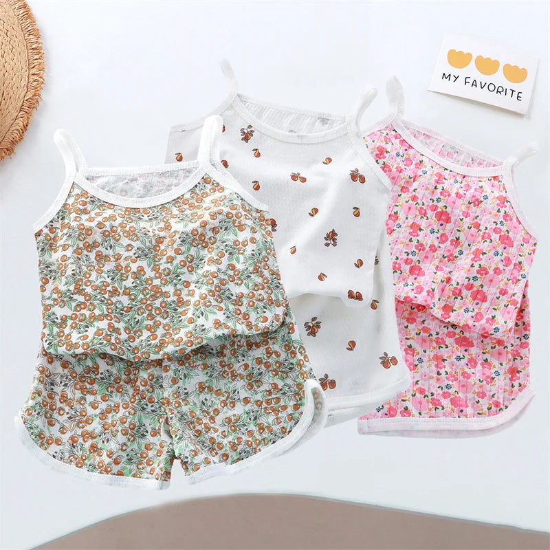 Kids Cotton Vest & Shorts Loungewear Set | Sleeveless Summer Suit for Girls Ages 0–5