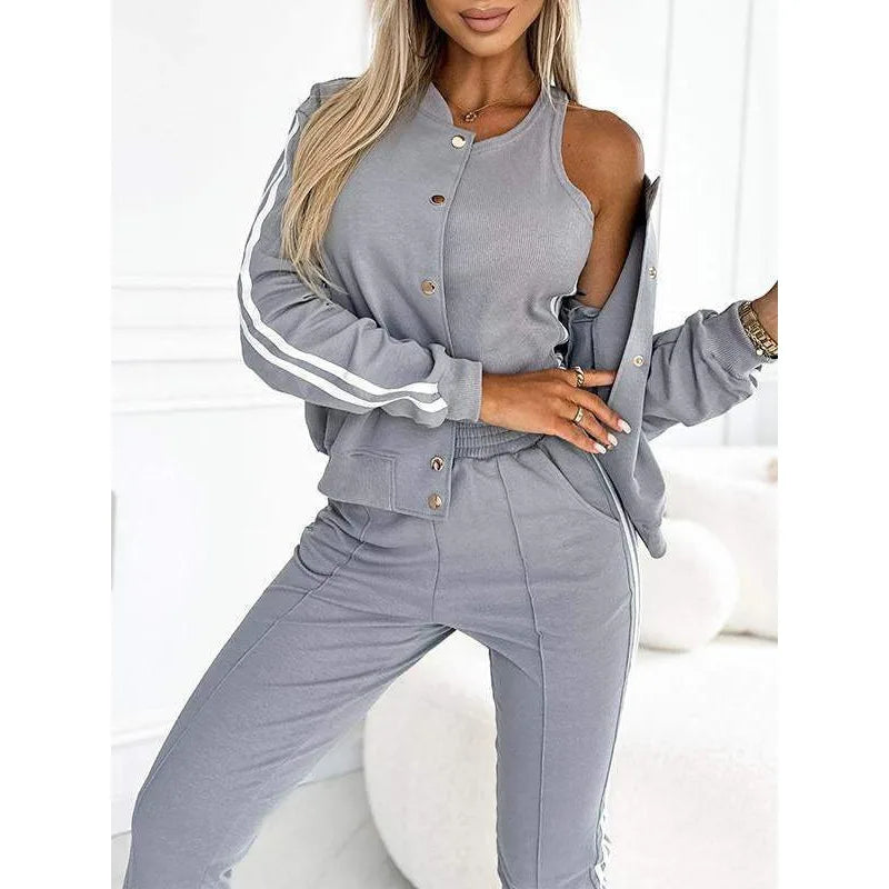 Women's 3-Piece Tracksuit Set – Vest Top, Slim Coat & Skinny Pants Loungewear