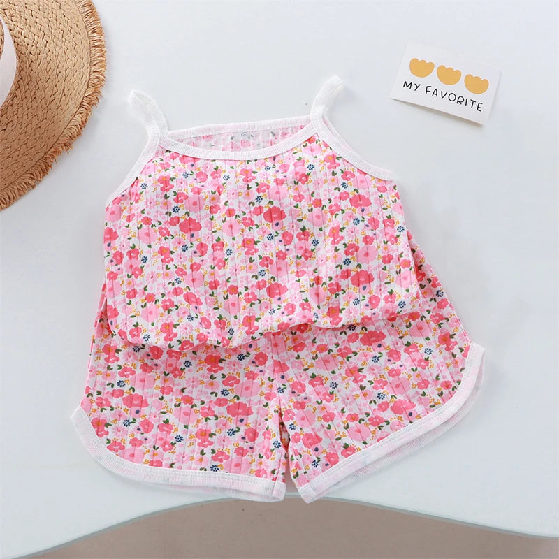 Kids Cotton Vest & Shorts Loungewear Set | Sleeveless Summer Suit for Girls Ages 0–5