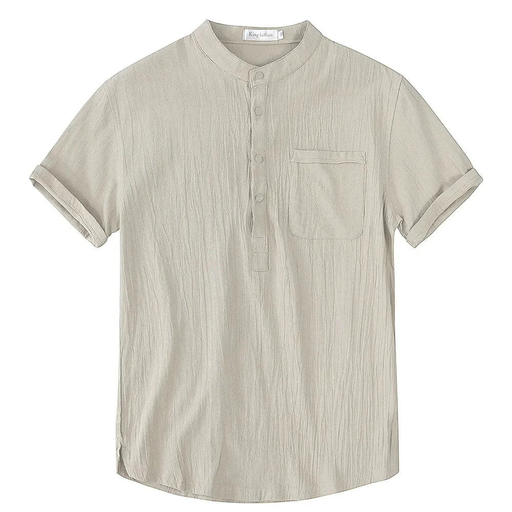 FURCW Men's Cotton-Linen Short Sleeve Shirt — Breathable, Solid Colour | Casual Summer T-Shirt