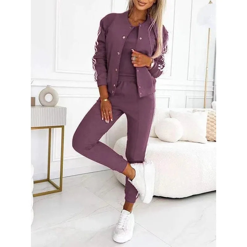 Women's 3-Piece Tracksuit Set – Vest Top, Slim Coat & Skinny Pants Loungewear