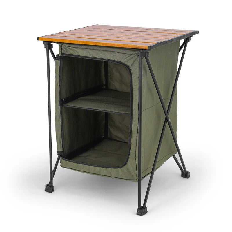 Outdoor Camping Folding Storage Cabinet – Portable Aluminium Alloy Dual-Purpose Camp Table