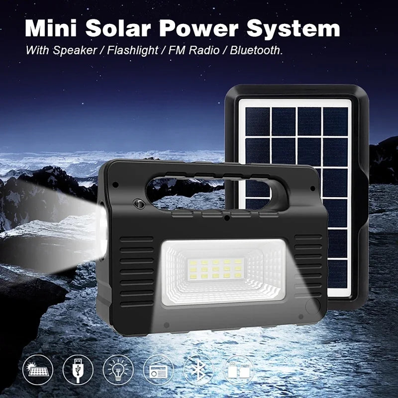 Solar Power Generator Kit – 3 LED Bulbs, FM Radio, Bluetooth Speaker & USB Charging for Camping & Load Shedding