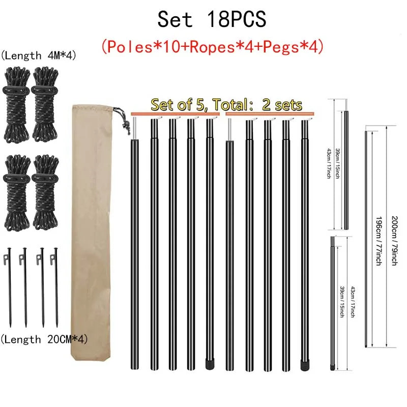 18-Piece Adjustable Tent Pole Set – Camping Tarp & Shelter Support
