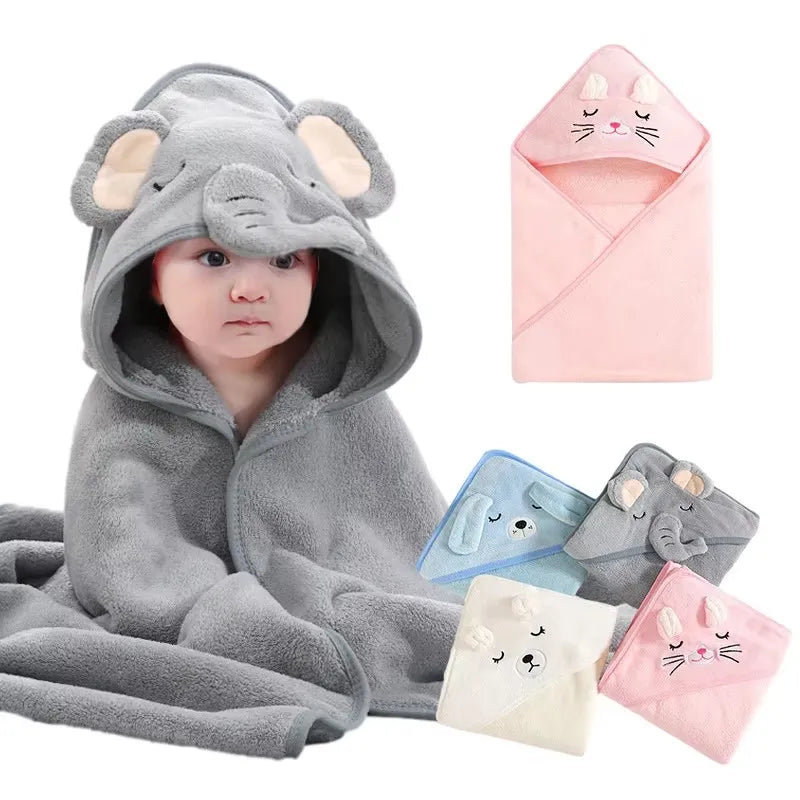 Cartoon Baby Hooded Bath Towel – Soft Newborn Swaddle Wrap & Bathrobe