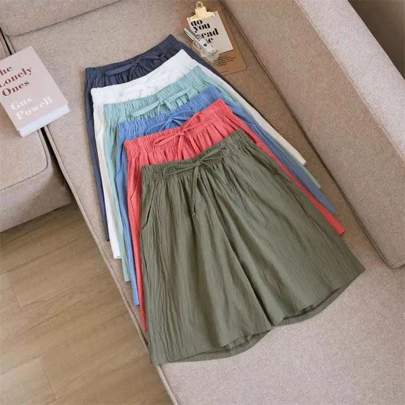 Women's Cotton Linen Wide Leg Shorts – High Waist Casual Knee-Length | M–XXXL