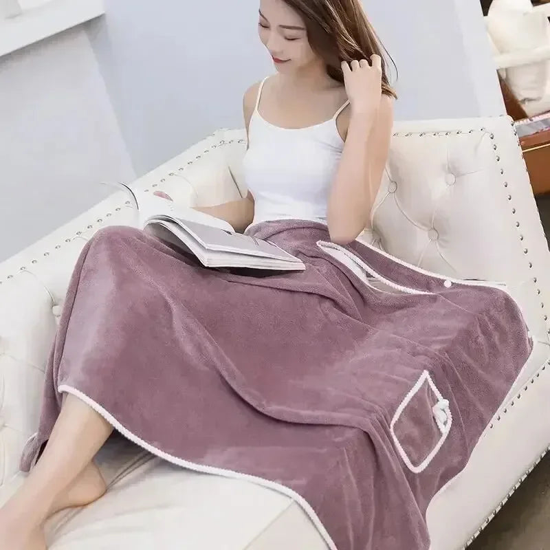 Women's Wearable Bath Towel Wrap – Fast-Drying Spa Robe for Beach, Gym & Shower (80x135cm)