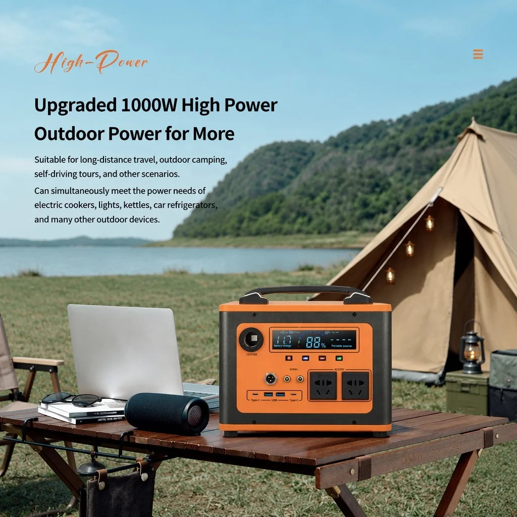 Portable Power Station – LiFePO4 Solar Generator 800W–1500W with Pure Sine Wave & Fast AC Charging