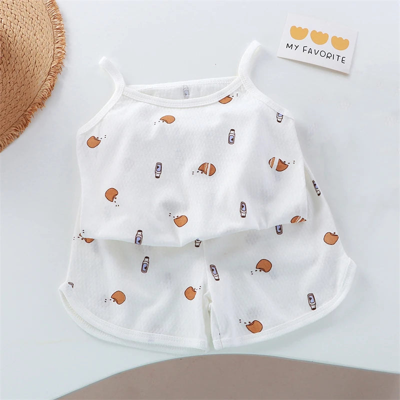 Kids Cotton Vest & Shorts Loungewear Set | Sleeveless Summer Suit for Girls Ages 0–5