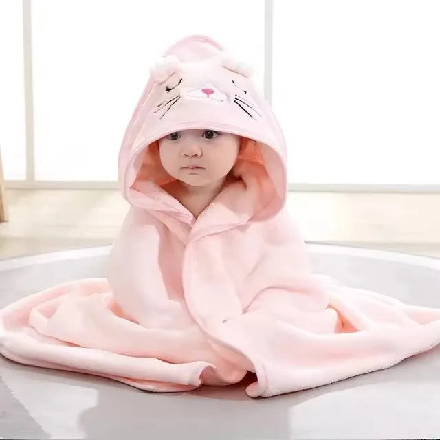 Cartoon Baby Hooded Bath Towel – Soft Newborn Swaddle Wrap & Bathrobe