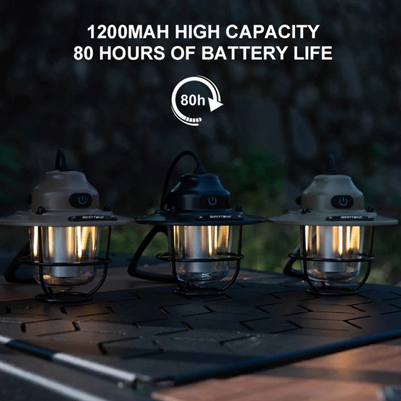 Retro Camping Lantern — Dimmable, Waterproof, 1200mAh | Hanging Tent Lamp for Camping, Hiking & Load Shedding