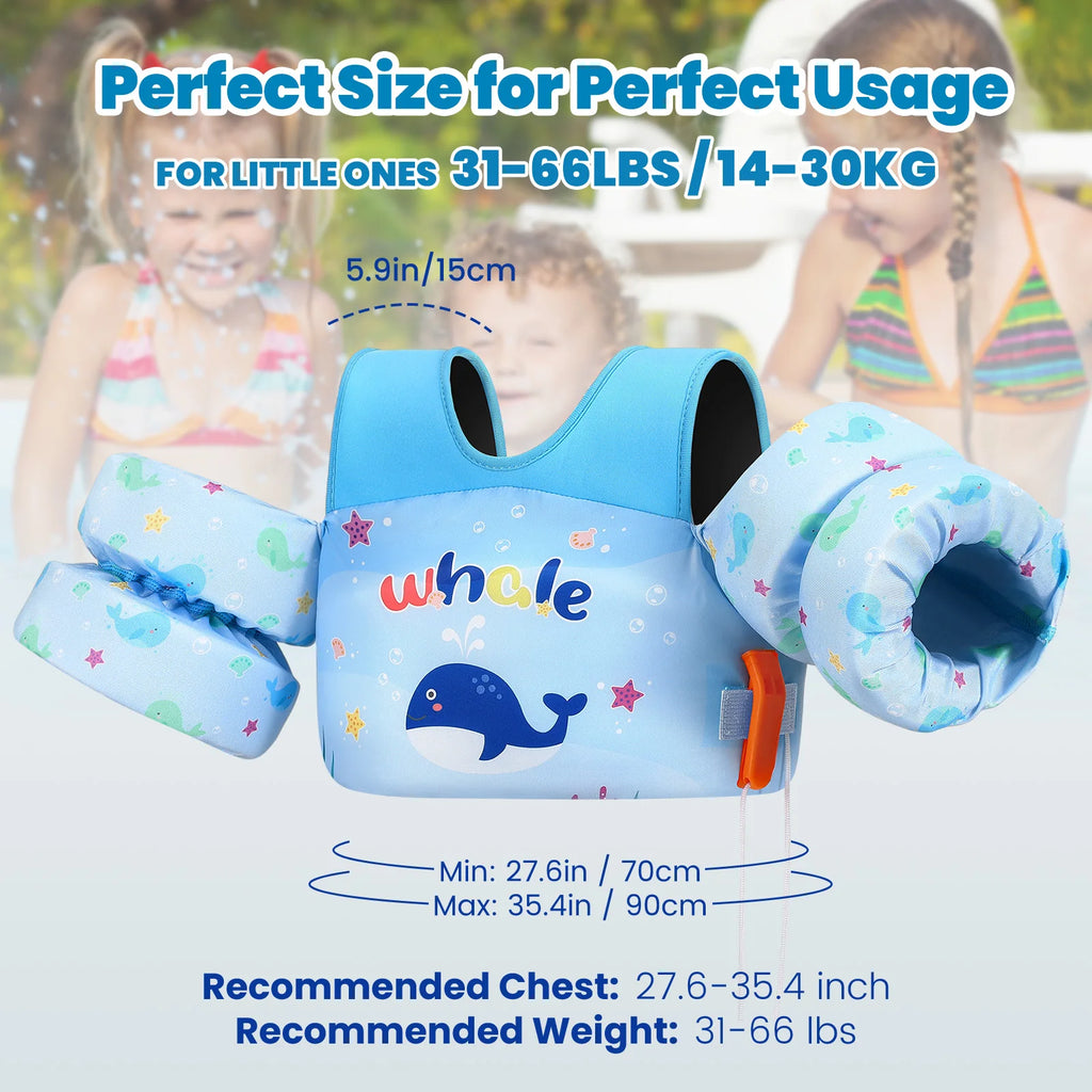 Kids Foam Life Vest & Swim Float | Children's Safety Swim Jacket with Whistle for Ages 3–13