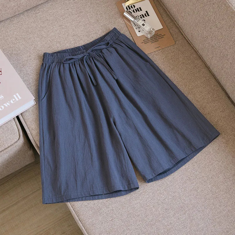 Women's Cotton Linen Wide Leg Shorts – High Waist Casual Knee-Length | M–XXXL