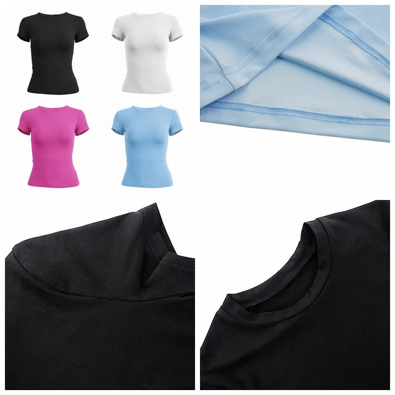 Women's Slim Fit Knitted T-Shirt – Short Sleeve O-Neck Sporty Tee | XS–XL