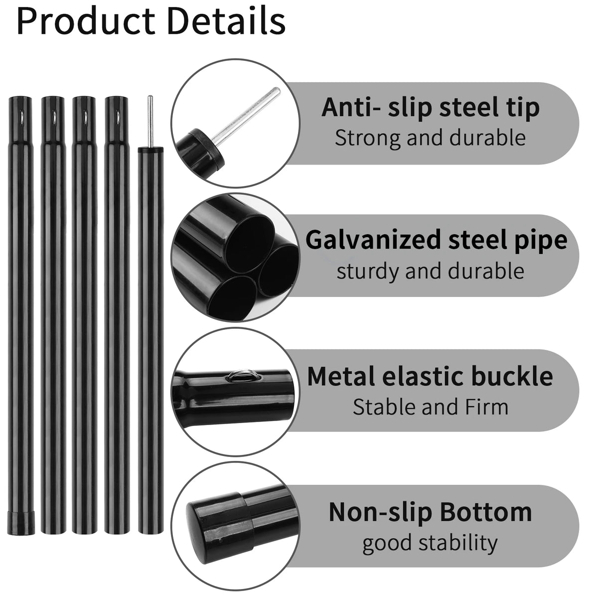 Camping Tarp & Awning Poles – Adjustable Caravan Porch Shelter Support