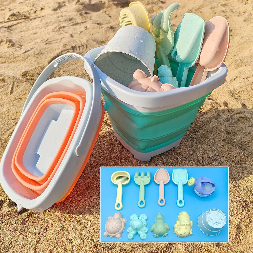 Kids Beach Sand Play Set | Folding Bucket & Sandbox Toys – 1, 5 or 11 Piece