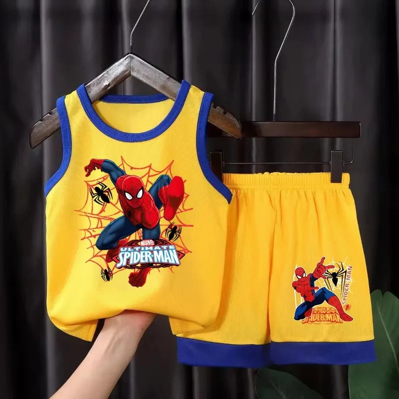 2026 Summer Boys Breathable Vest & Shorts Set | Cartoon Sleeveless Two-Piece Kids Casual Outfit