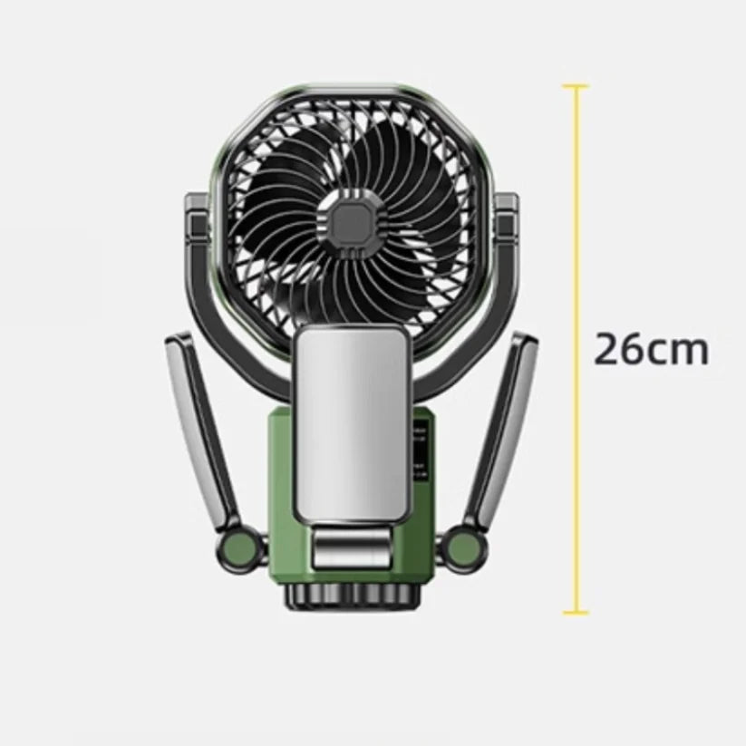 Solar Camping Fan with Auto-Shake & Ceiling Light – Portable Long-Lasting Outdoor Electric Fan
