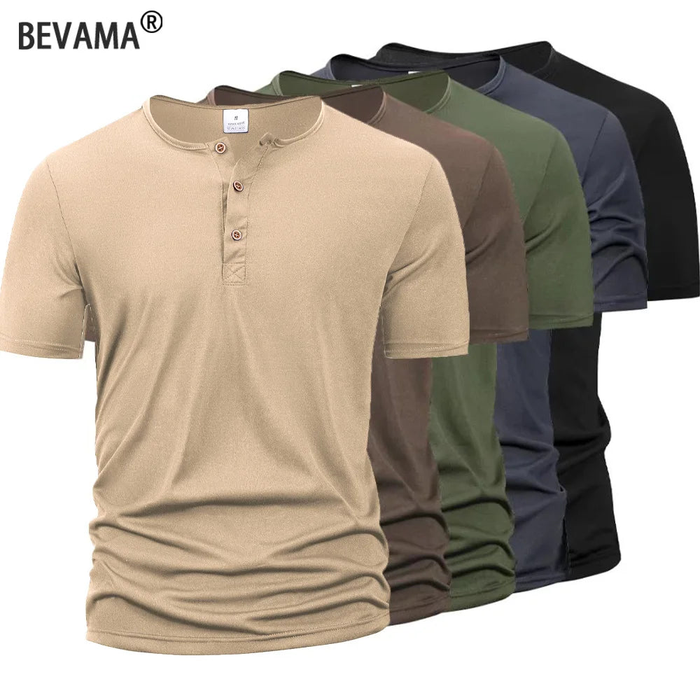 Men's Henley Slim Fit Sport T-Shirt — Quick Dry, Lightweight, Breathable | Casual Polo Style Tops