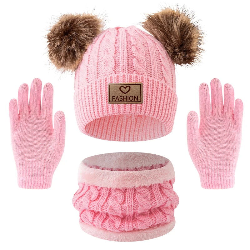3-Piece Kids Winter Hat, Neck Warmer & Gloves Set | Cute & Warm for Boys and Girls Ages 2–12