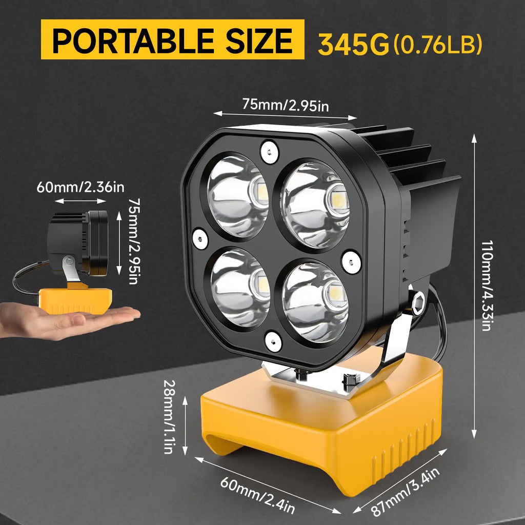 40W Portable LED Camping Work Light – 6000LM Cordless Battery-Powered Flood Light