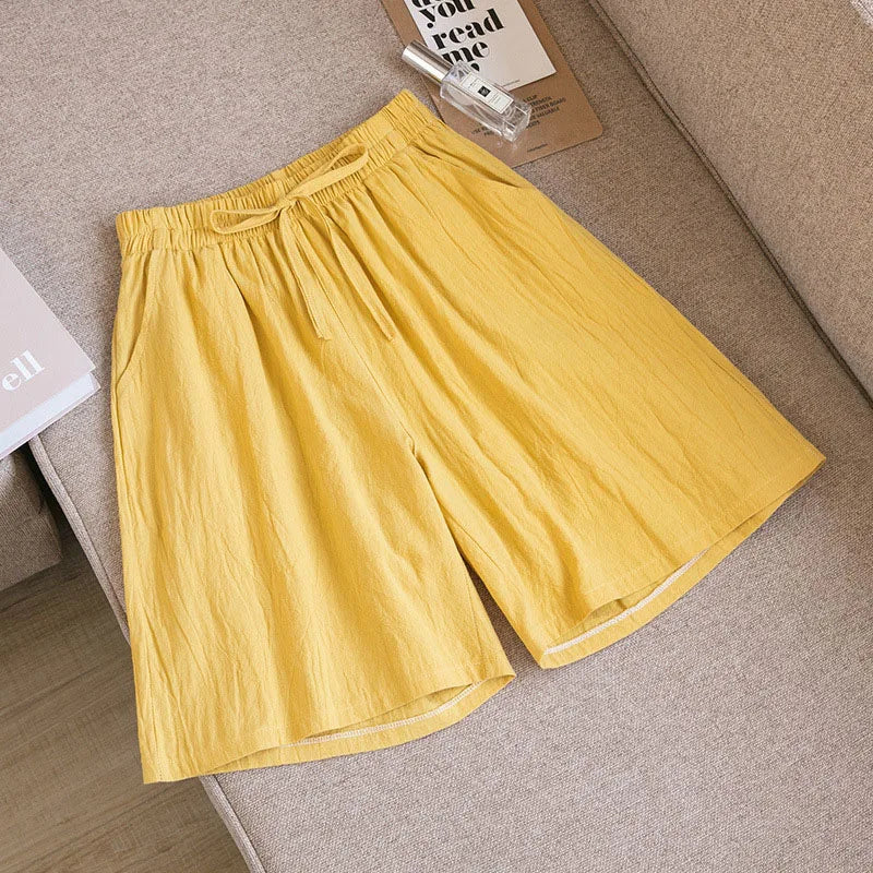 Women's Cotton Linen Wide Leg Shorts – High Waist Casual Knee-Length | M–XXXL