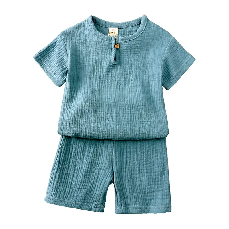 Kids Summer Cotton Linen Clothing Set | Short Sleeve Top & Shorts for Boys & Girls Ages 2–7