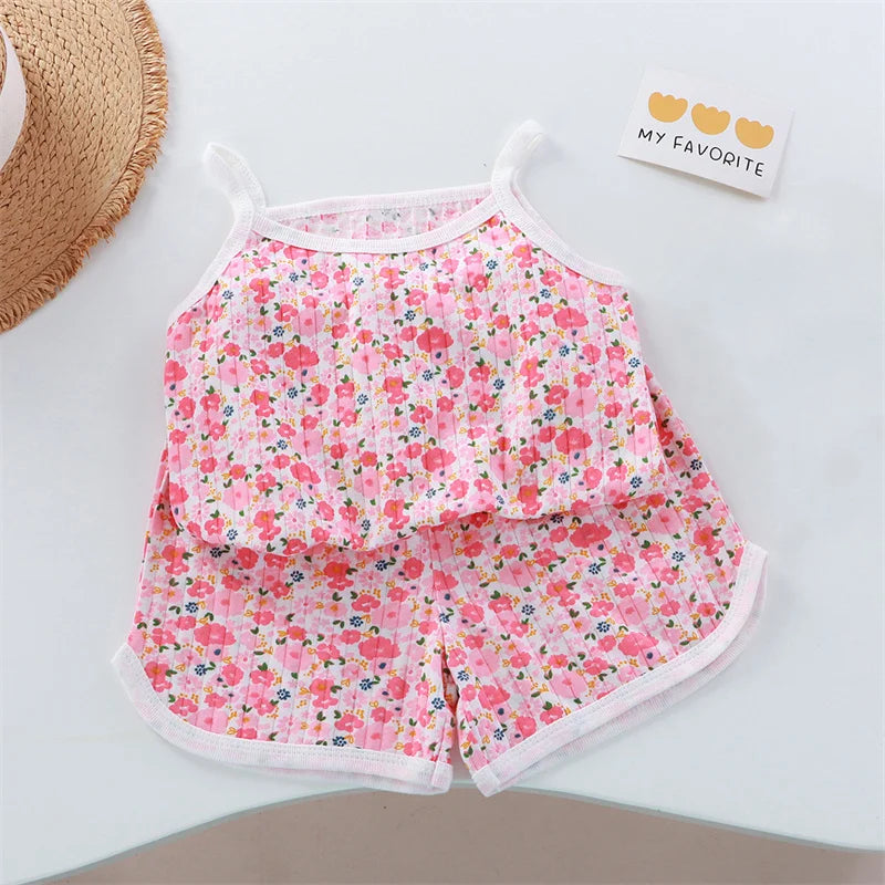 Kids Cotton Vest & Shorts Loungewear Set | Sleeveless Summer Suit for Girls Ages 0–5