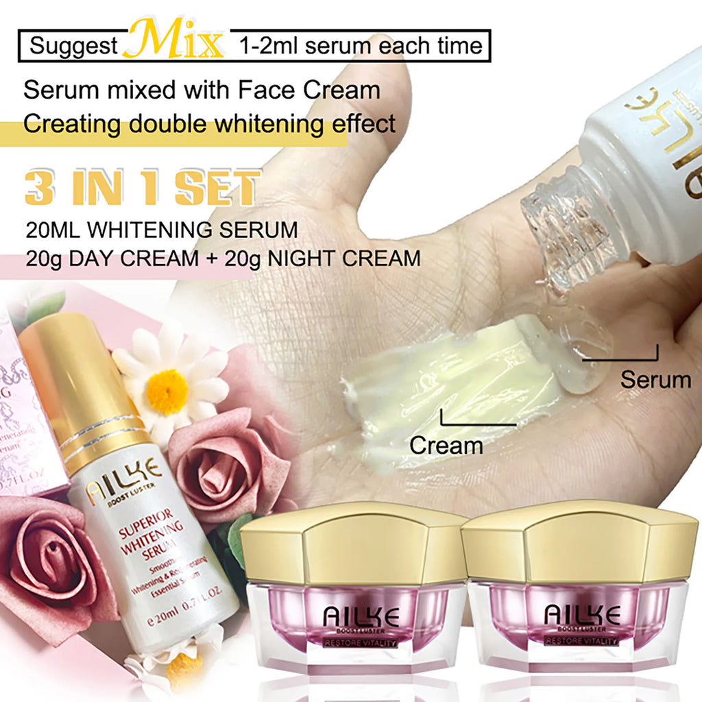 AILKE Hyaluronic Acid Whitening & Anti-Wrinkle Face Cream Set – All Skin Types
