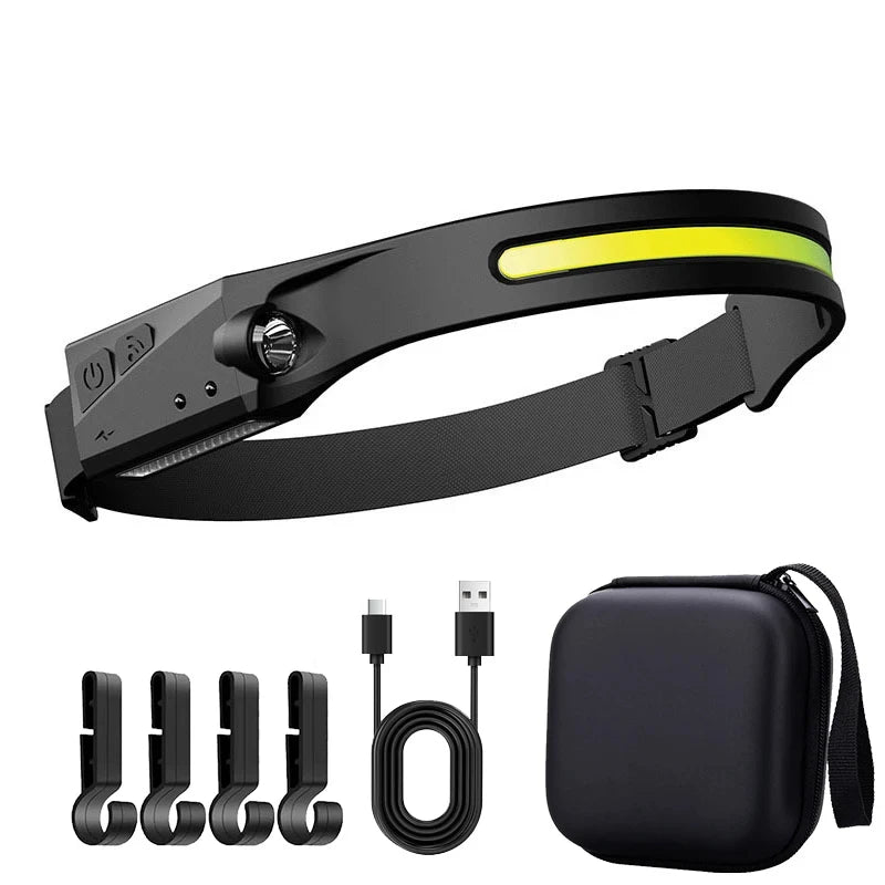 LED Induction Headlamp — 230° Wide Beam, 6 Modes, Motion Sensor | USB Rechargeable, Waterproof