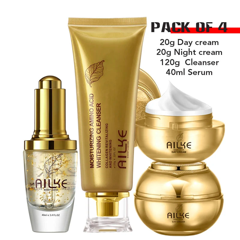 AILKE 24K Gold Collagen Whitening Skin Care Set – Anti-Wrinkle & Dark Spot Reduction