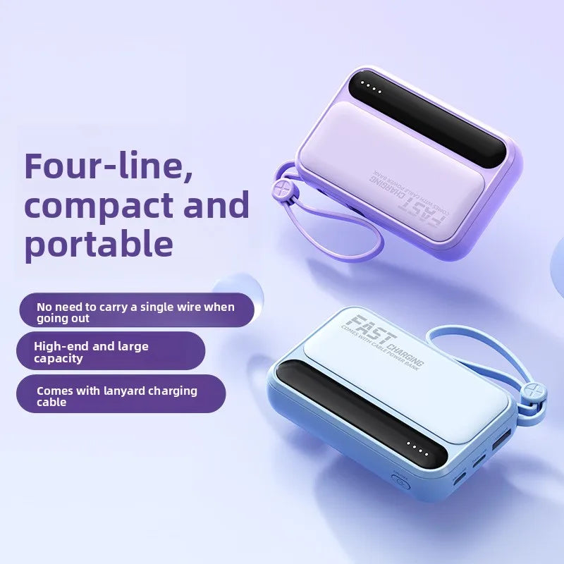 Power Bank with Built-in Cables – 10000mAh / 20000mAh Digital Display | White, Blue, Purple, Black